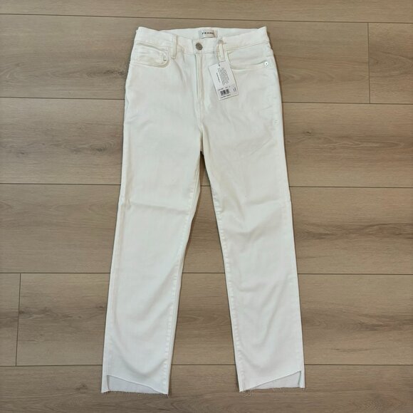 FRAME Le High Straight Cascade Hem Jeans in White Denim - Picture 2 of 7
